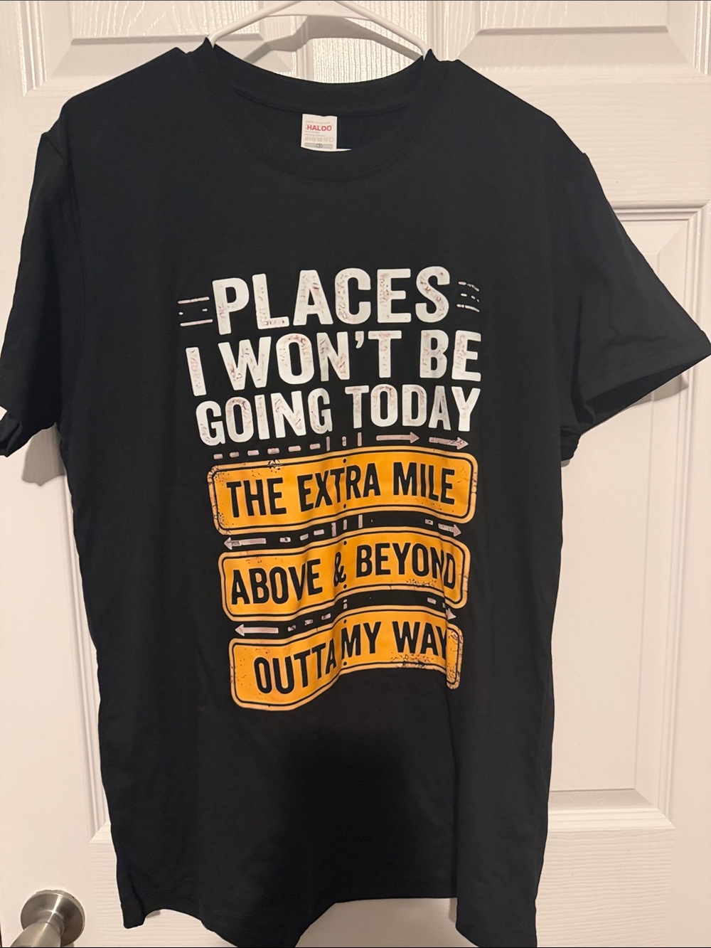 Black Graphic Tee with Yellow Sign Print - Unbranded